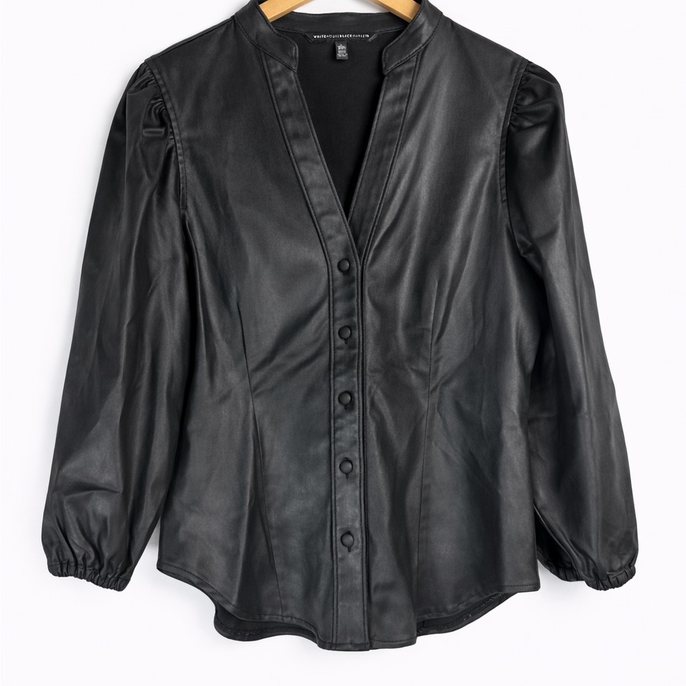 White House Black Market Black Leather Blouse